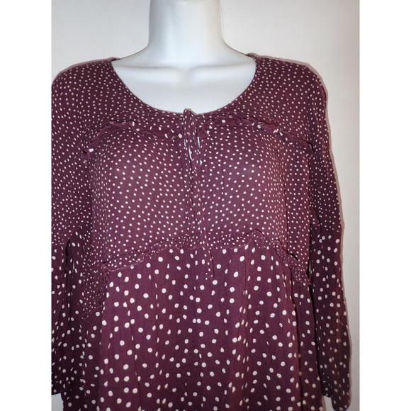 Fat Face Purple Plum Spot Ruffle Trim Viscose Oversized Tunic Blouse Top M - Picture 3 of 5